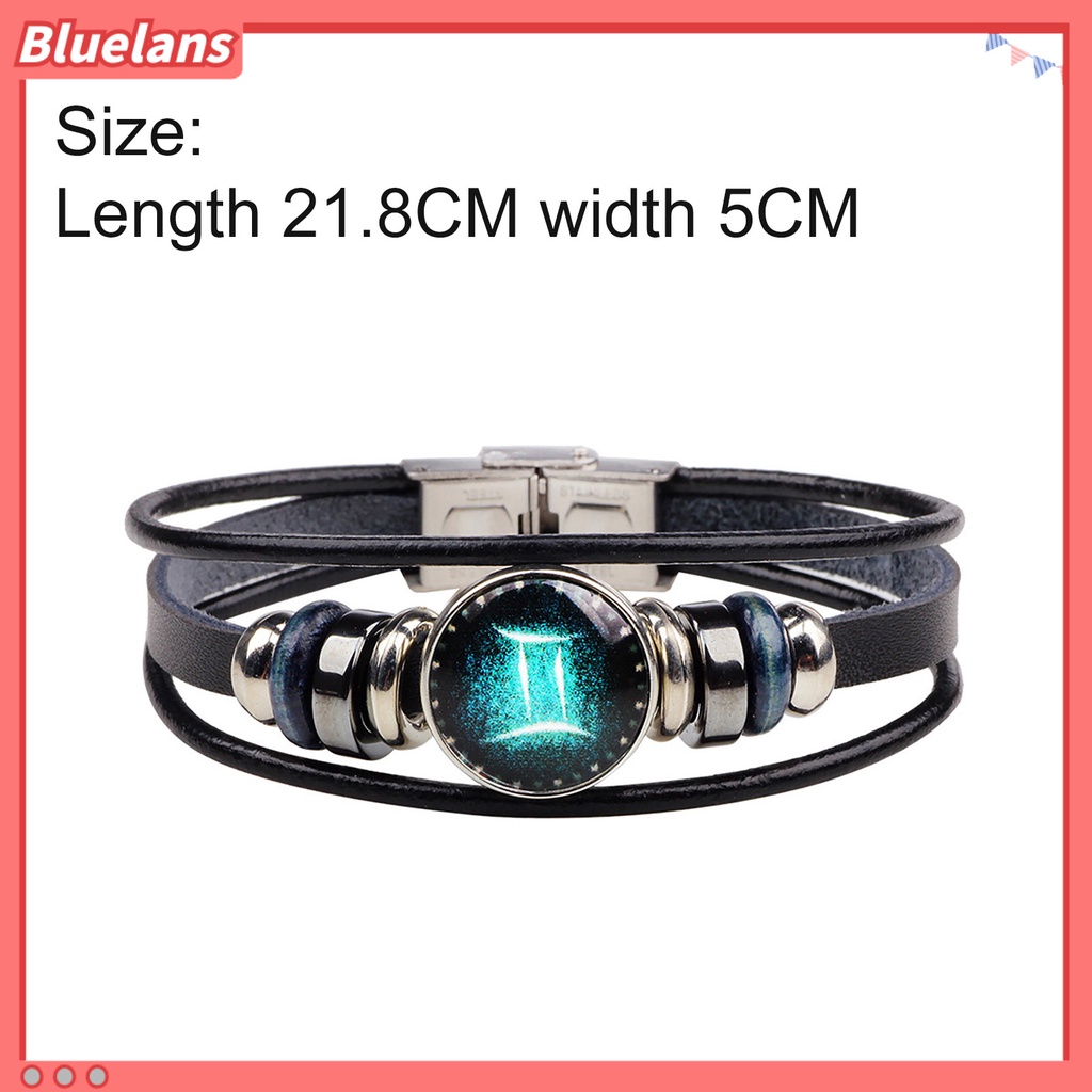 Bluelans Gelang Kulit Multilayer Hias Manik-Manik 12 Rasi Bintang Gaya Retro Untuk Unisex