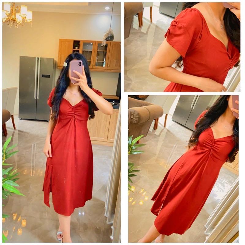 Toply shop Dres korea Midi  square beck / Drees alissa Bodycon