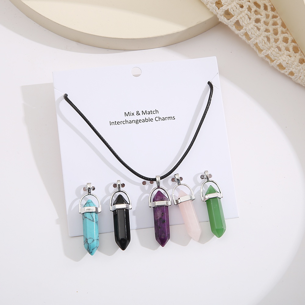 IFYOU Kalung Choker Liontin Batu Kristal Heksagonal Warna-Warni Untuk Wanita