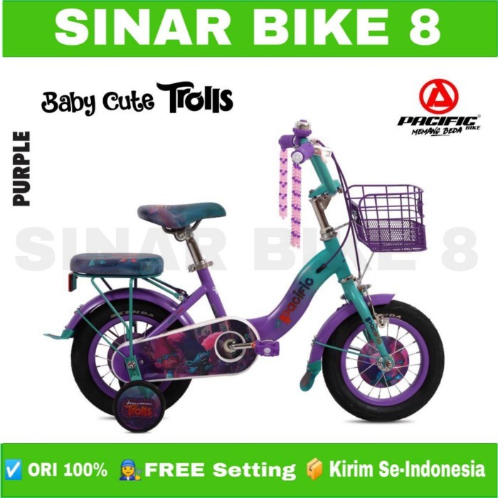 Sepeda Anak Perempuan Pacific ASTINA BABY CUTE TROLLS Ukuran 12 16 &amp; 18 Inch Keranjang