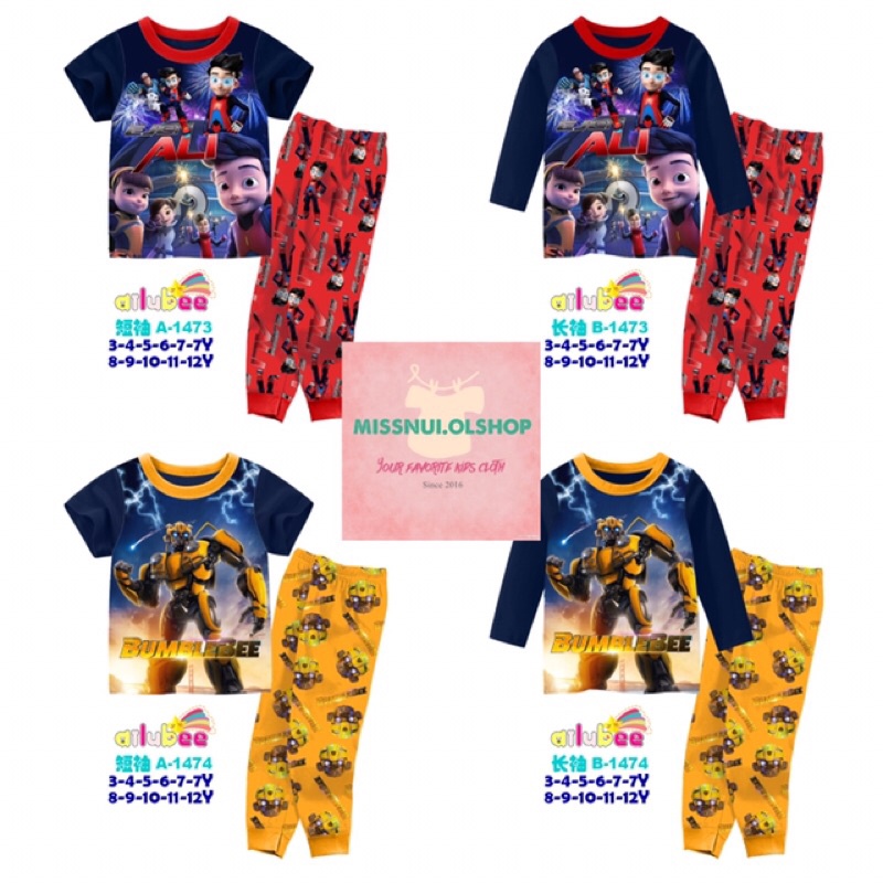 [READY] PIYAMA BAJU TIDUR ANAK 3-12 TAHUN IMPORT AILUBEE A B 1473,1474 EJEN ALI BUMBLEBEE