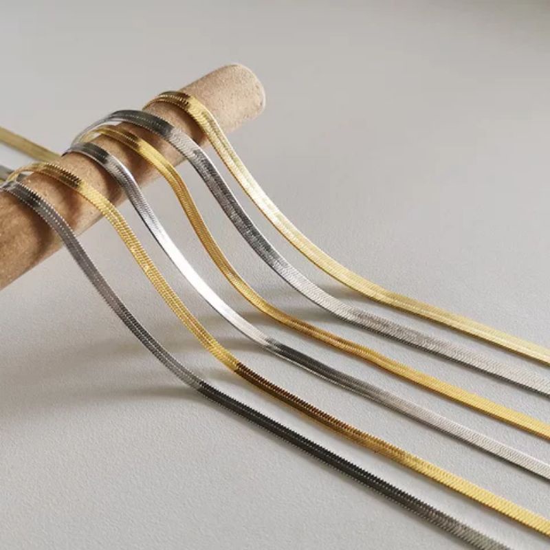 KALUNG RANTAI GEPENG TITANIUM UNTUK PRIA WANITA , PERHIASAN HIP-HOP