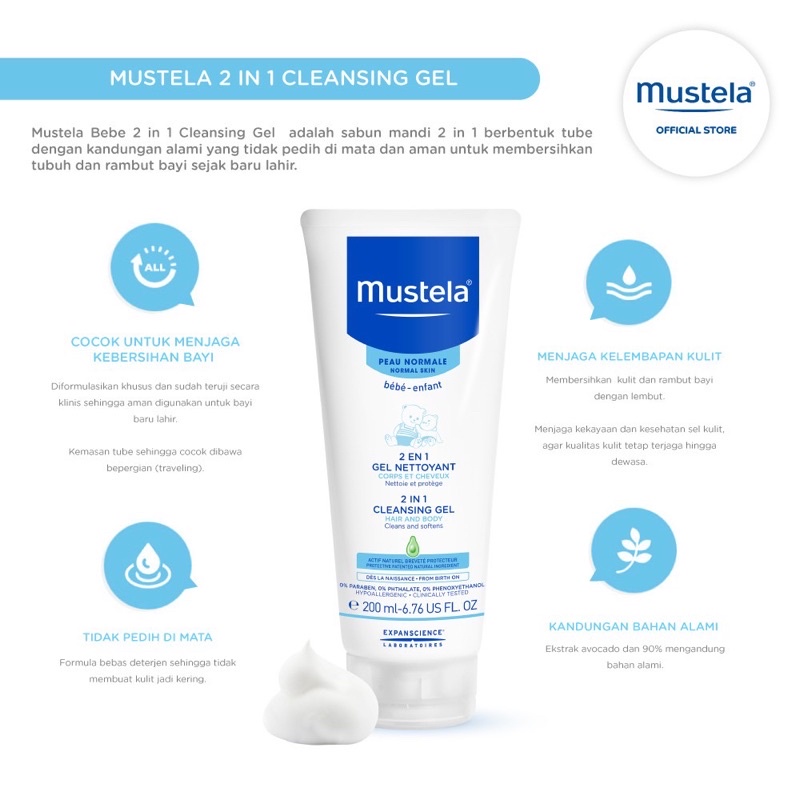 Mustela Bebe 2 in 1 Cleansing Gel Hair and Body Wash 200ml