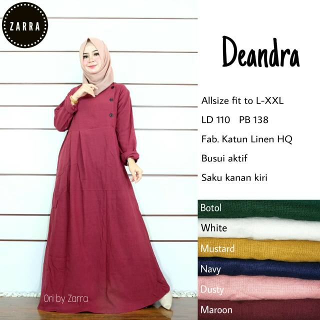 Deandra Dress / Gamis Polos / Gamis Linen / Gamis Simpel / Ori by Zarra