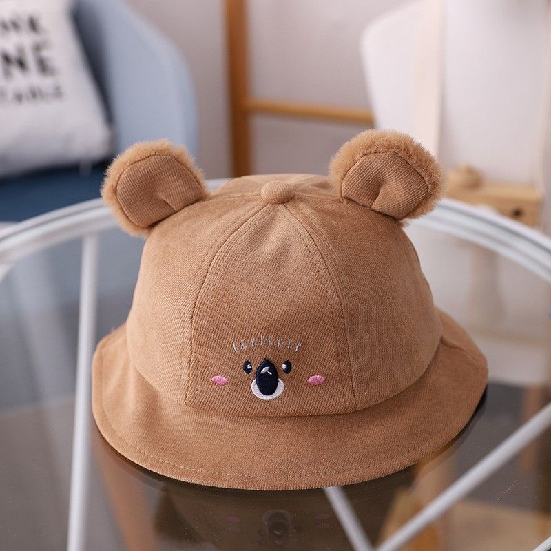 TOPI BUCKET FASHION ANAK BAYI BALITA MOTIF KOALA BULU LUCU BABY HAT IMPORT-coklat