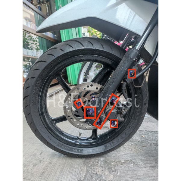 Set Paketan Kaki Depan Honda Beat Vario 110 125 Scoopy Baut Disk Baut Breket Caliper As Roda Depan B