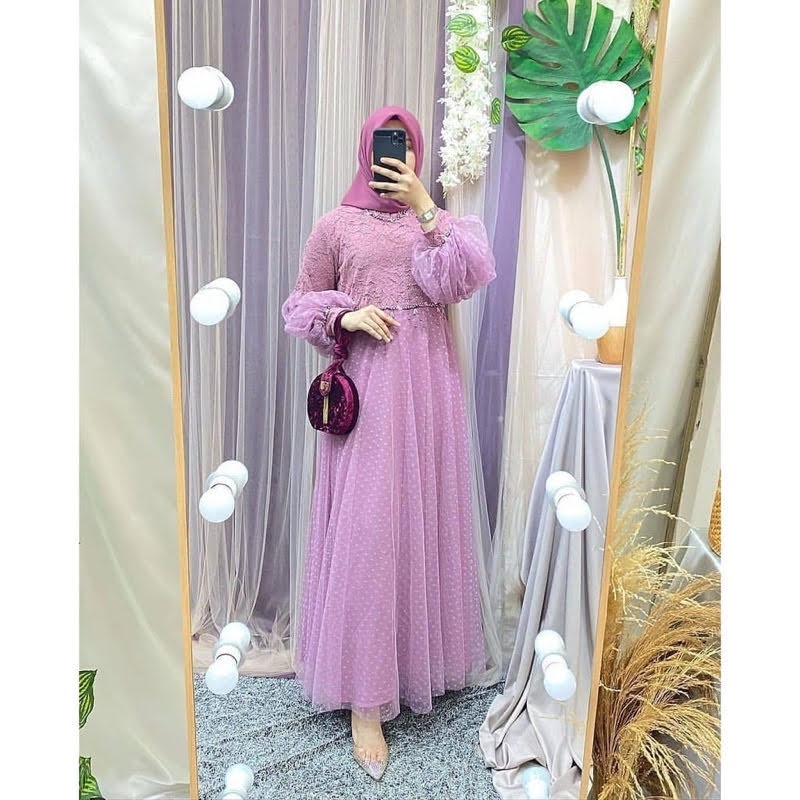 ELDE 12 - MAXI SALSA ( M - L - XL - XXL ) TERMURAH MAXY JUMBO DRESS GAMIS PESTA MUSLIM BAHAN TILE ONDE LAPIS FURING KOMBI BRUKAT SLETING DAN KARET BELAKANG MUTIARA TEMBAK DIBAGIAN DEPAN