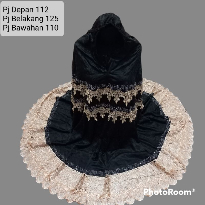 Mukena Sutera Paris Warna Hitam Renda Gold Mukena Mahar