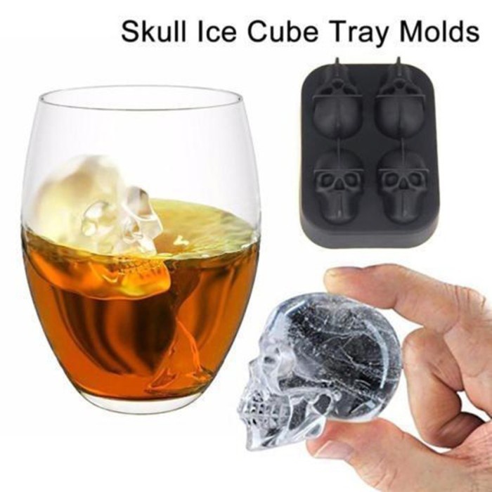 REAL Cetakan Es Batu Tengkorak 3D Whisky Silicone Hitam Skull Head Ice Mold