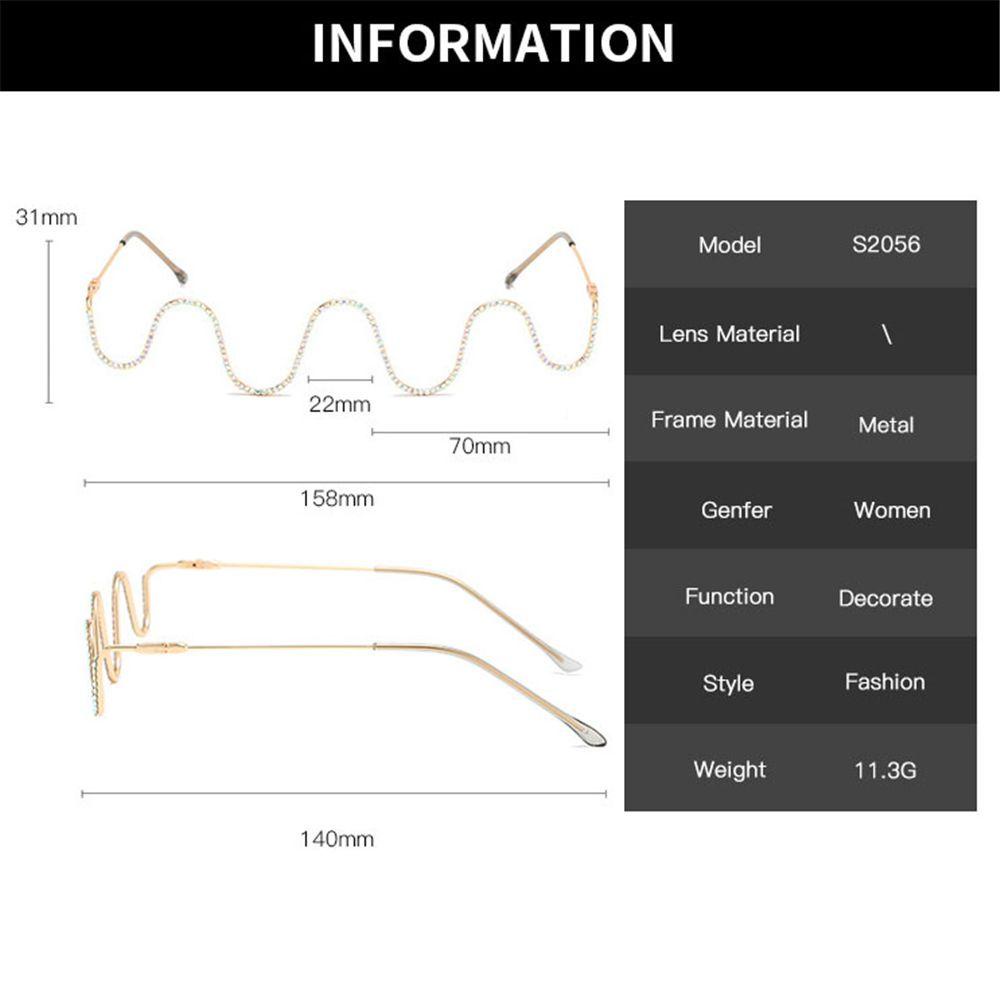 LILY Kacamata Frame Bentuk Ombak Hias Berlian Gaya Unik Tanpa Lensa Untuk Wanita