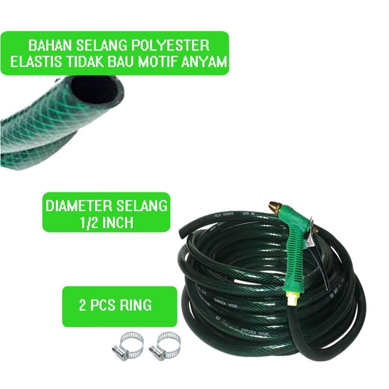 PAKET ALAT SEMPROTAN AIR DENGAN SELANG ANTI LUMUT 15 METER / SELANG AIR DENGAN JET SPRAY / COD