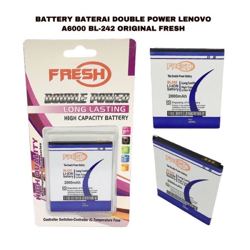 BATTERY BATERAI DOUBLE POWER LENOVO A6000 BL-242 ORIGINAL FRESH