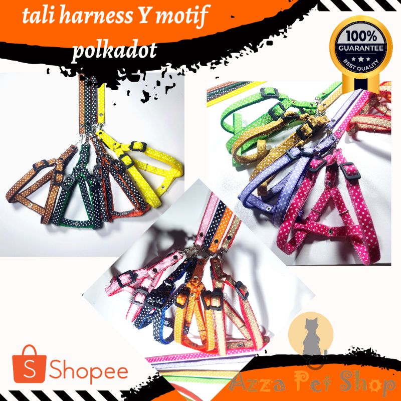 tali harness Y motif polkadot / tali body harness / harness kucing / harness anjing kecil