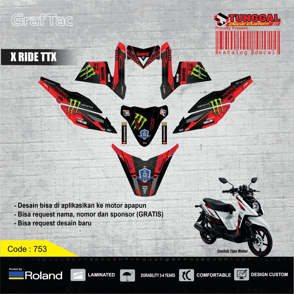 DECAL X RIDE MONSTER STIKER FULL BODY DESAIN BEBAS BISA REQUEST