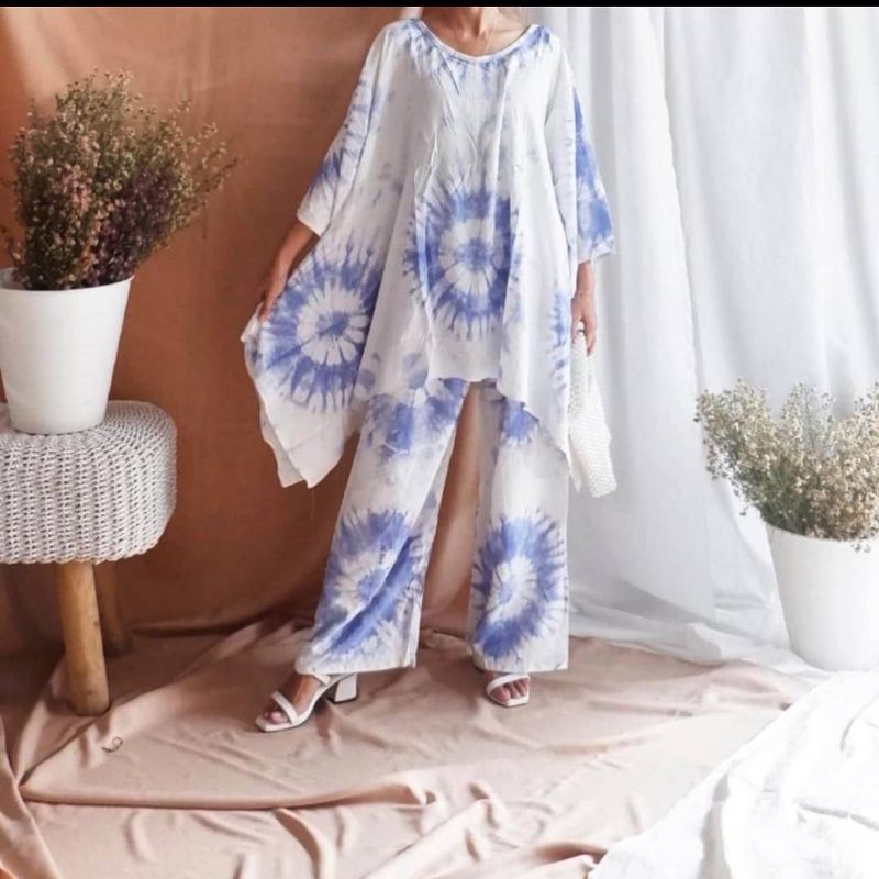Setelan celana kulot Jumbo XXL batwing batik shibori