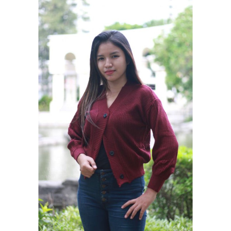 Cardigan Olivia Crop Premium 7get Rajut 3 Kancing