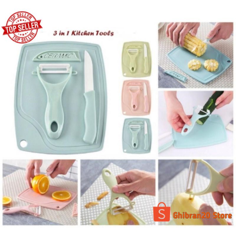 pisau set keramik/pisau keramik set 3 in 1/ set talenan