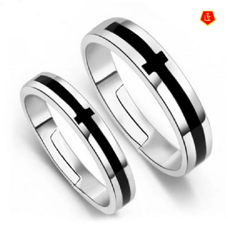 [Ready Stock]Silver Black and White Cross Couple Ring