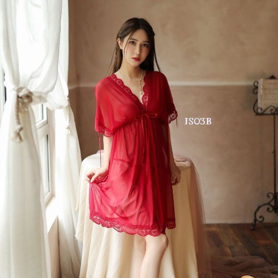 [READY] NIGHTGOWN BAJU TIDUR JUMBO LINGERIE BIG SIZE MERAH FIT TO XXL JS03B