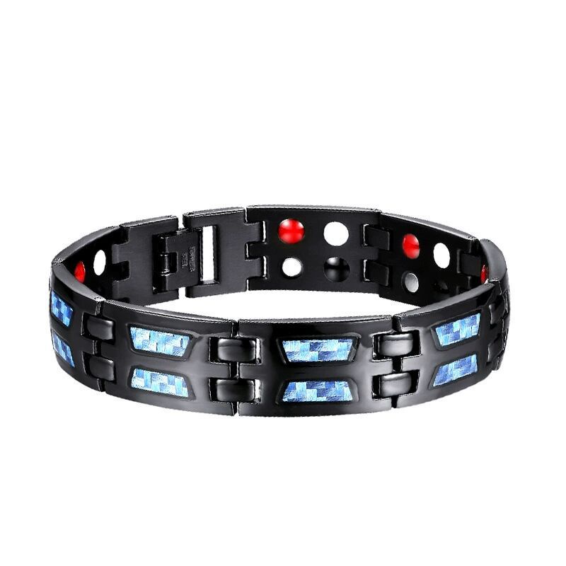 Gelang Magnet Bahan Carbon Fiber Titanium Steel Warna Biru Untuk Pria