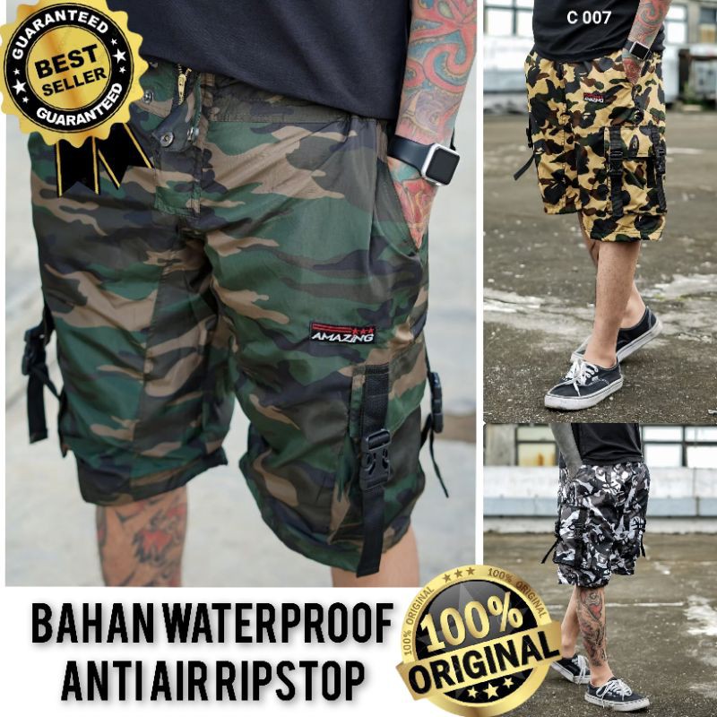 Celana Pendek Loreng Pria Outdoor Amazing Cargo PDL Waterproof