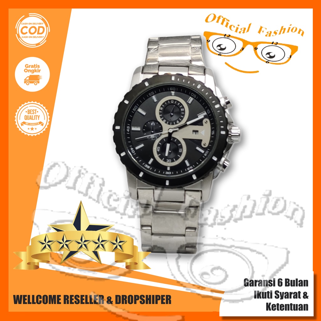best Seller  Jam Tangan Pria FX4956L Tali Rantai Solid Chrono Hiasan Tanggal Aktif - Bisa COD