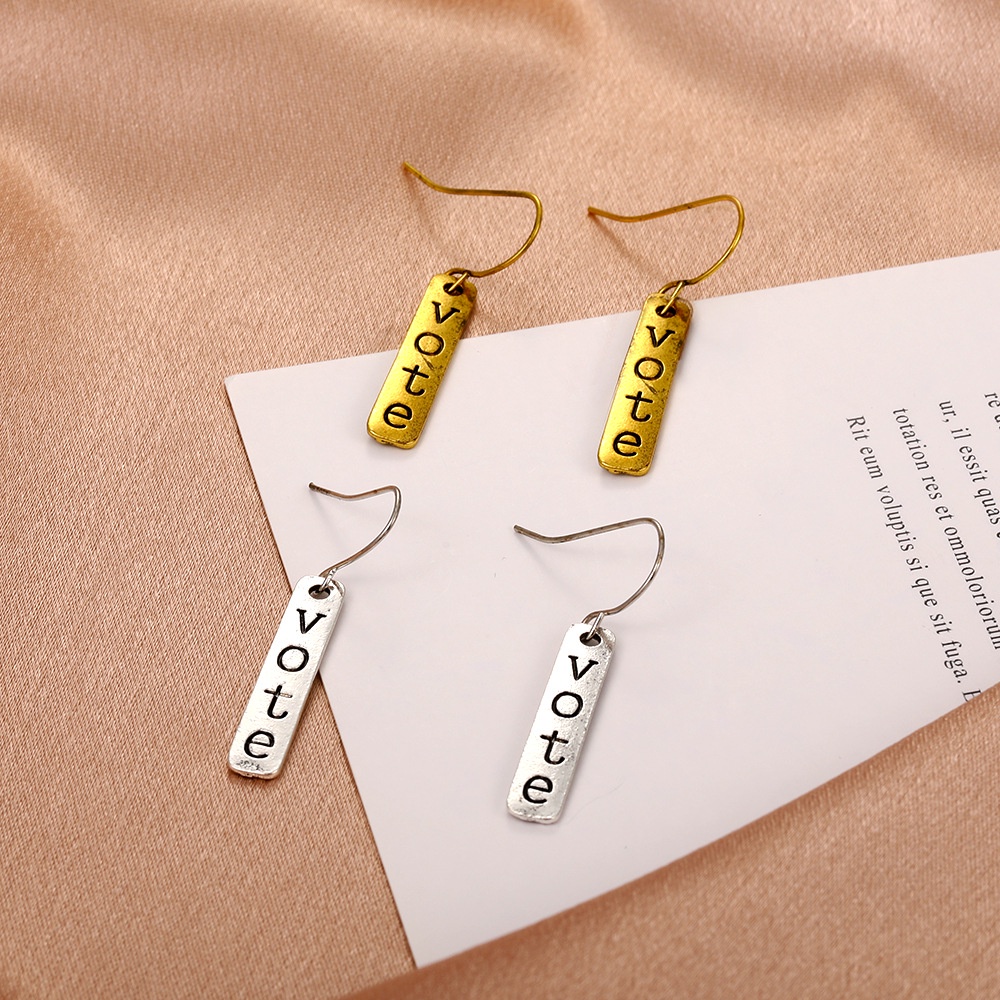 2021 personality simple vote English letter hollow earrings creative cold wind metal earrings design earrings