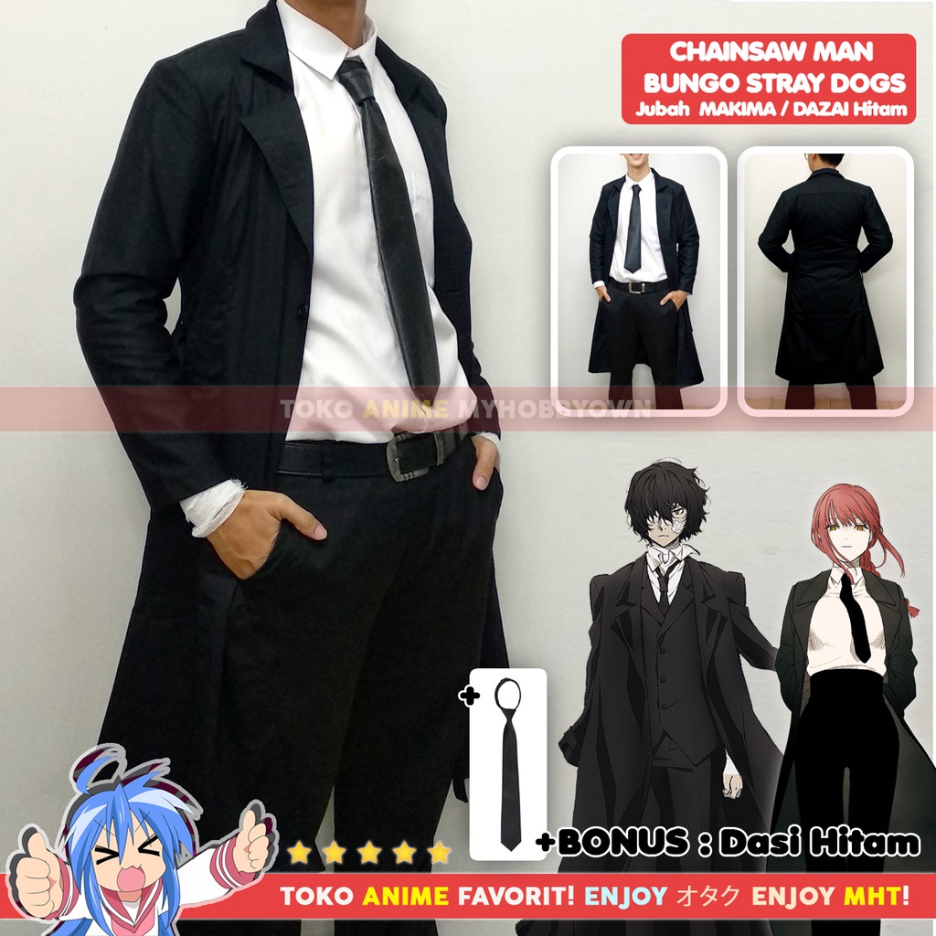 Jaket Parka Jubah Coat Anime Hitam Osamu Dazai Makima Kostum Cosplay Bungou Stray Dogs Chainsaw Man