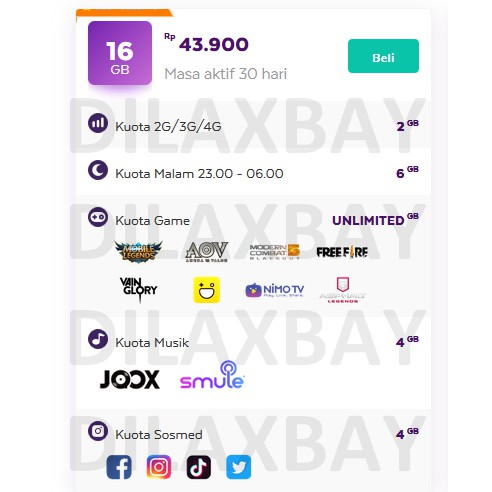 Inject Axis 16GB + Unlimited Game 30 Hari (Isi Ulang / Top Up) 16 GB