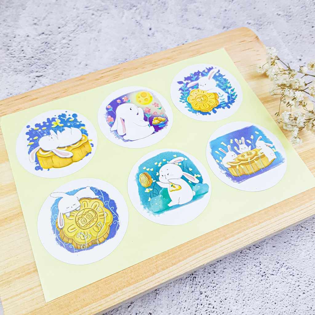 

Sticker Mooncake Rabbit / Label Hias Dekorasi Packaging Kue Bulan