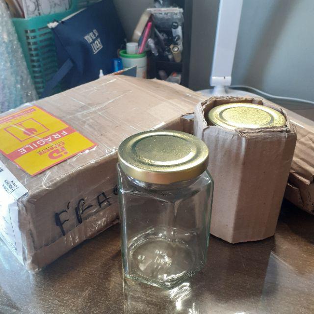 Jar Botol Toples Kaca 300ml Hexagonal Tutup Kaleng