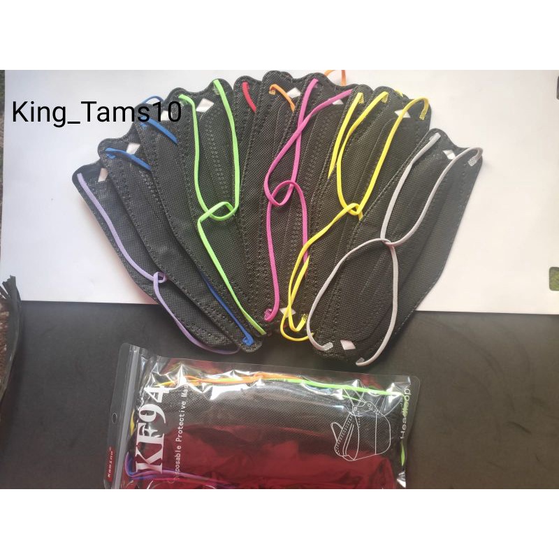 Masker Dewasa KF94 3D 4 Ply Hijab Hitam Tali Warna