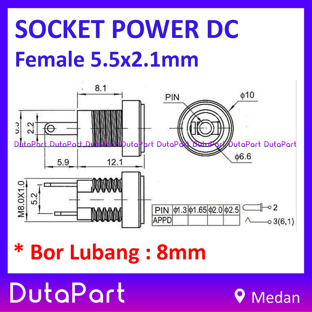 Socket Power Supply DC Female 5.5x2.1mm Panel Mount Soket Jack Betina