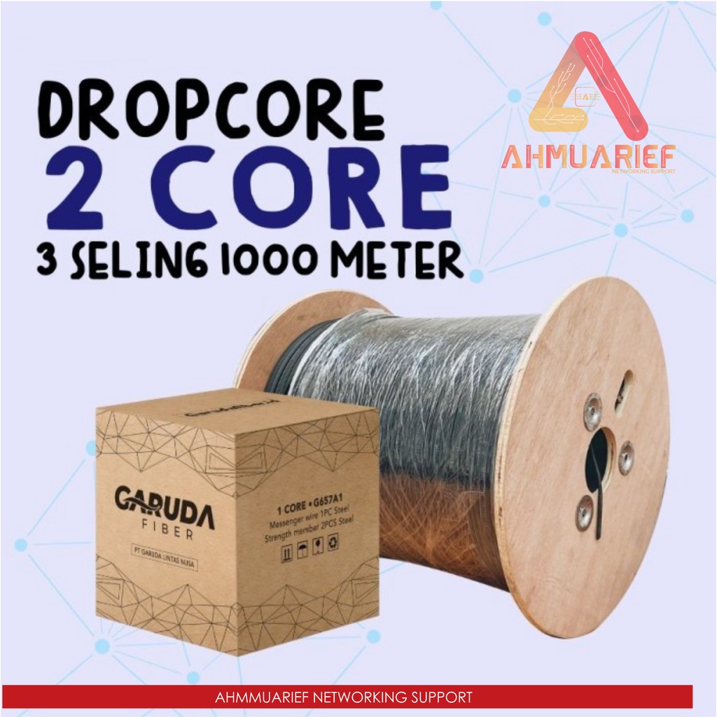 Kabel Dropcore Dropwire Fiber Optik 2 Core 3 Seling Panjang 1KM 1000M 1 Roll 2C 3S