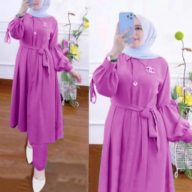 (SALE) Setelan tunik kekinian/one set tunik/long tunik wanita/setelan polos/baju