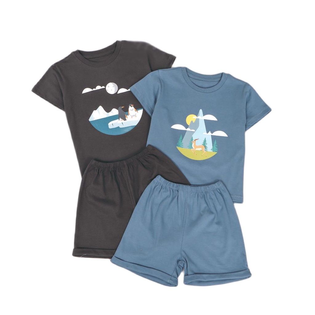 ZASKIYA - Setelan Anak Graphic Tee Set Basic Tee Hotpants / Setelan Anak Katun 1-3 Thn