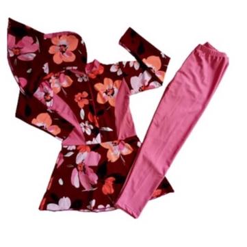 Model Terkini SQY Baju Renang Muslim ABG Motif01 usia 8 sampai 10 tahun/Diving Kerudung KTL