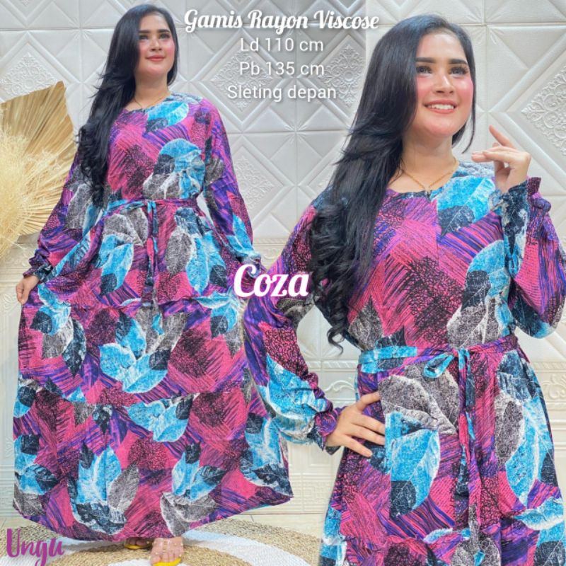 Gamis Rayon Viscose Motif Daun / Coza Batik