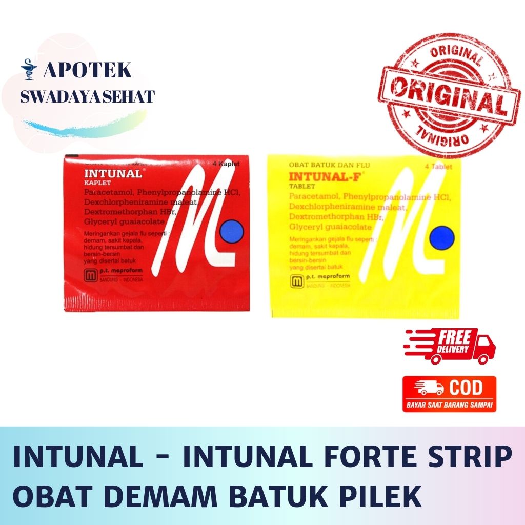 INTUNAL Forte Kuning &amp; Intunal Merah Strip - Obat Demam Batuk Pilek Tablet