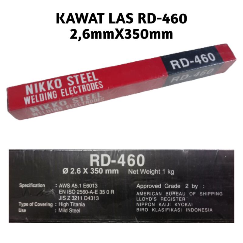 KAWAT LAS RD-460 2,6MM | 2.6mmX350mm | 1KG |KAWAT LAS NIKKO STEEL RD-460 2,6MM 2,6 / KAWAT LAS NIKKO RD460 2.6 2.6MM