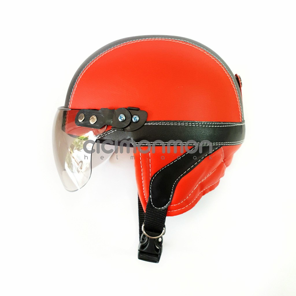 KUALITAS ISTIMEWA Helm Anak Retro Casual Warna Merah Hitam