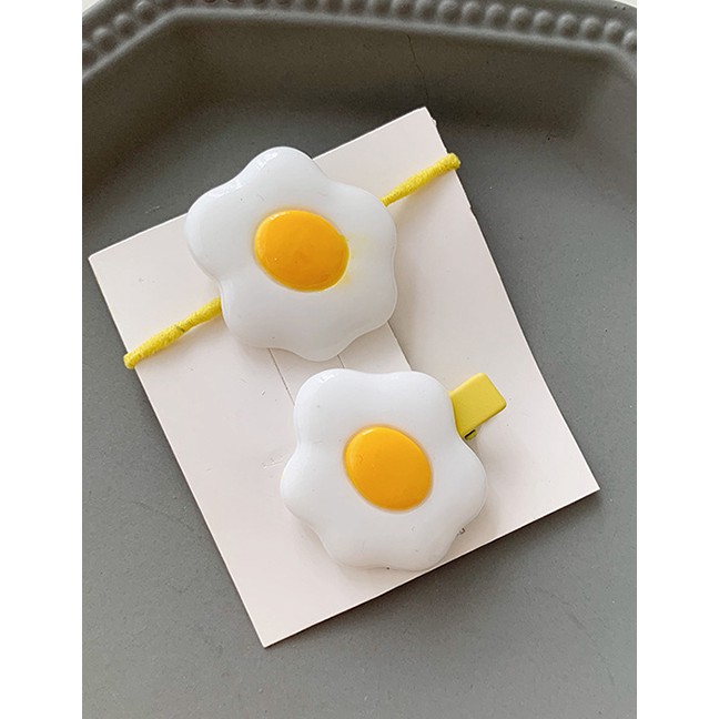 LRC Aksesoris Rambut Fashion Poache Egg Hair Rope+Hair Clip Poached Egg Hair Rope Hairpin Set F62518