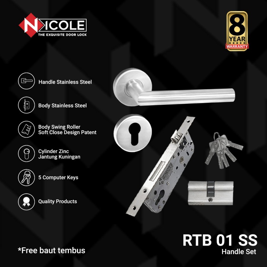 Kunci Pintu Misah / Kunci Pintu Set Stainless Steel / Handle  - 01