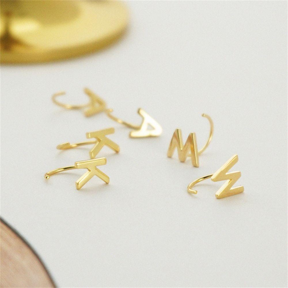 Solighter Stud Earrings DIY Kepribadian Mungil A-Z Huruf Tembaga Anting Nama Sederhana