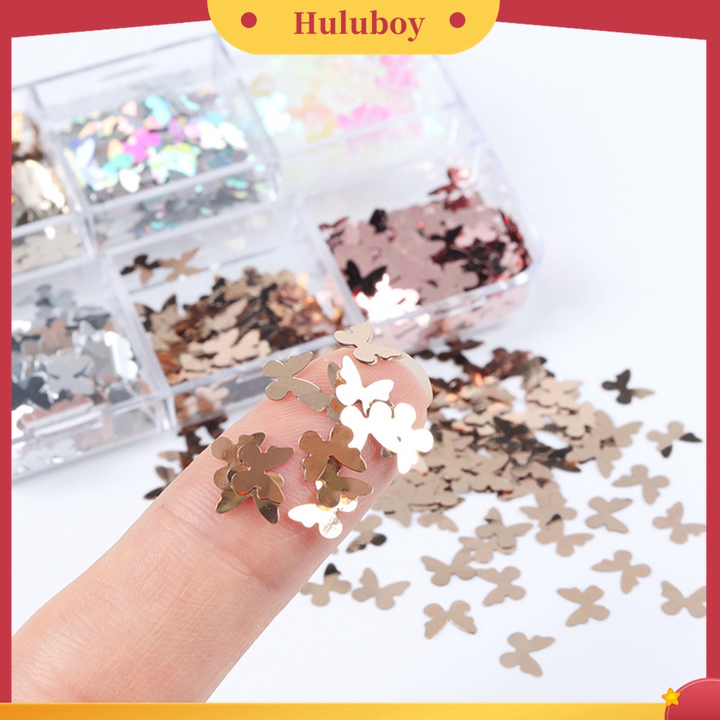 Huluboy Huluboy♡ 1 Kotak Serpihan Foil Desain Kupu-Kupu Irregular Reflektif Terang Saturation Tinggi Untuk Manicure