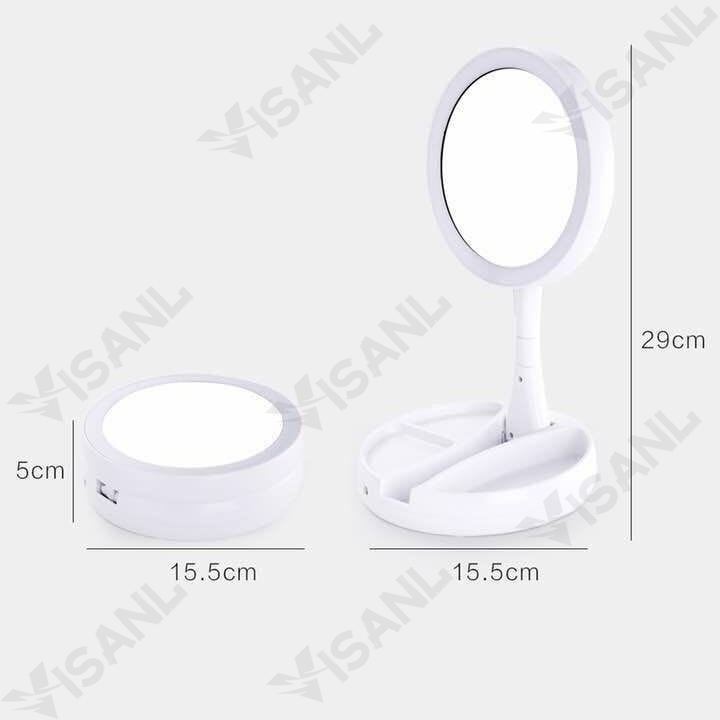 Makeup Lampu Cermin Pembesar Rias Dua sisi Kosmetik Mirror LED Lipat Makeup Dengan Lampu Led