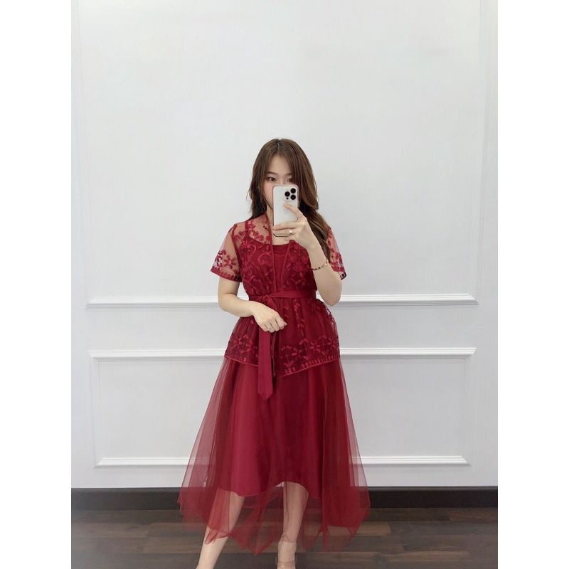 Keisya dress / Setelan tunik brokat / Quenna dress / Dress pesta brokat / Dress tile / Maxi dress / 