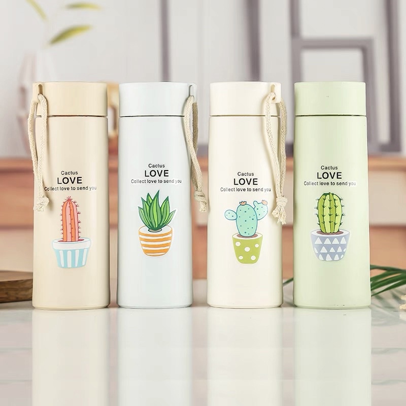 BOTOL MINUM KACA / TERMOS KACA MOTIF TANAMAN KAKTUS LUCU / THERMOS TUMBLER UNIK BPA FREE BAHAN BELING CACTUS / SOUVENIR HADIAH BOTOL