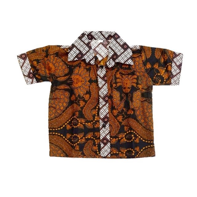kemeja batik anak bayi coklat motif lucu