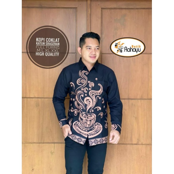 Kemeja Batik Pria Kopi Coklat Lengan Panjang Full Furing